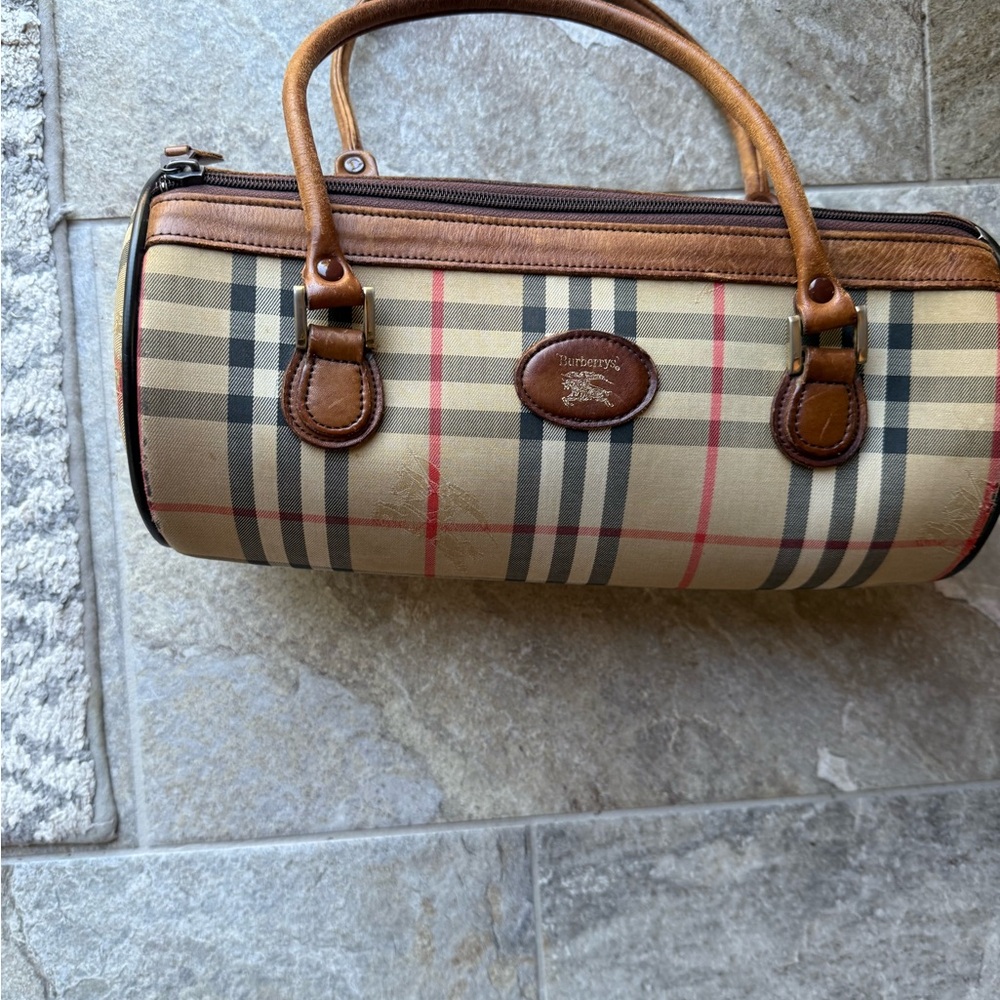 Burberry Tan and Brown Toiletry Bag with Signature Check Pattern
